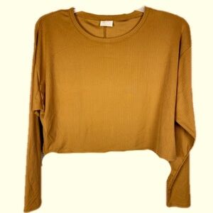NWT Abound camel colored ribbed long sleeve crop top crew neck Sz Large